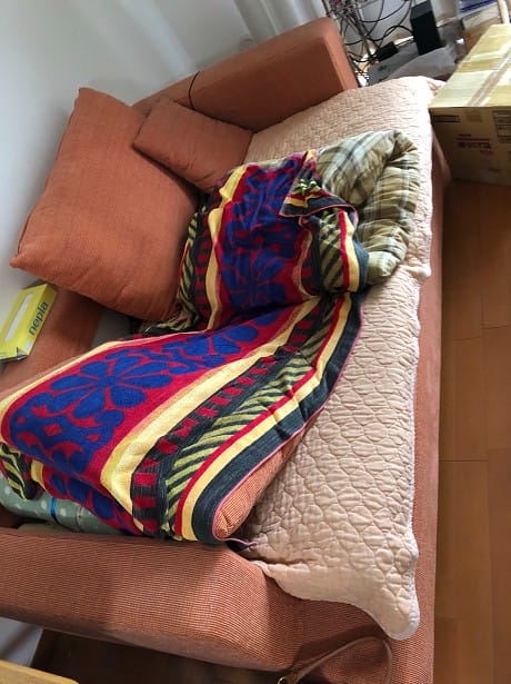 ソファと毛布クッションの回収